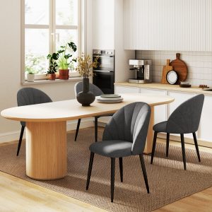 HOMCOM Modern Dining Chairs Set of 4, Upholstered Dining Room Chairs with Metal Legs, Shell Backrest, Padded Seat, Dark Grey - Image 1