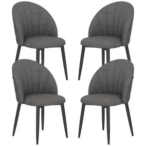 HOMCOM Modern Dining Chairs Set of 4, Upholstered Dining Room Chairs with Metal Legs, Shell Backrest, Padded Seat, Dark Grey - Image 2