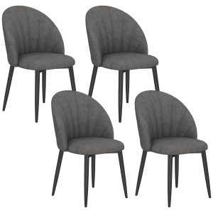 HOMCOM Modern Dining Chairs Set of 4, Upholstered Dining Room Chairs with Metal Legs, Shell Backrest, Padded Seat, Dark Grey - Image 11