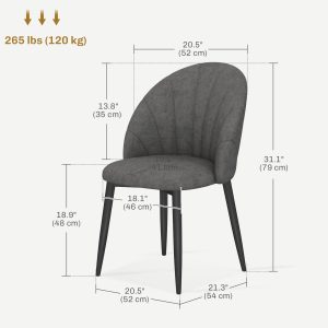 HOMCOM Modern Dining Chairs Set of 4, Upholstered Dining Room Chairs with Metal Legs, Shell Backrest, Padded Seat, Dark Grey - Image 3