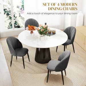 HOMCOM Modern Dining Chairs Set of 4, Upholstered Dining Room Chairs with Metal Legs, Shell Backrest, Padded Seat, Dark Grey - Image 4