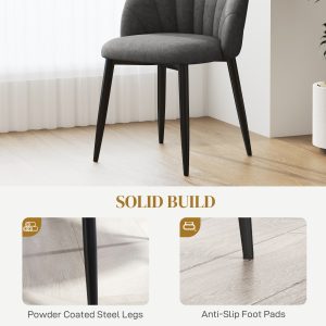 HOMCOM Modern Dining Chairs Set of 4, Upholstered Dining Room Chairs with Metal Legs, Shell Backrest, Padded Seat, Dark Grey - Image 6