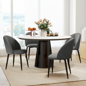 HOMCOM Modern Dining Chairs Set of 4, Upholstered Dining Room Chairs with Metal Legs, Shell Backrest, Padded Seat, Dark Grey - Image 8