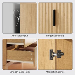 HOMCOM Modern Wardrobe Closet, Freestanding Armoire with Soft-Close Doors, 2 Drawers and Hanging Rod for Bedroom, Natural - Image 7