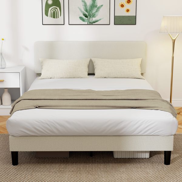 HOMCOM Queen Size Bed Frame with Adjustable Upholstered Headboard Platform Bed Frame Wood Slat Support Noise Free Light Grey - Image 1