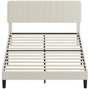 HOMCOM Queen Size Bed Frame with Adjustable Upholstered Headboard Platform Bed Frame Wood Slat Support Noise Free Light Grey - Image 2