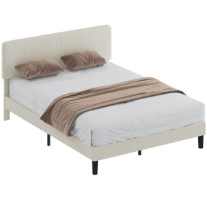 HOMCOM Queen Size Bed Frame with Adjustable Upholstered Headboard Platform Bed Frame Wood Slat Support Noise Free Light Grey - Image 11