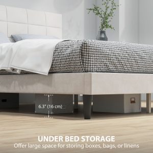 HOMCOM Queen Size Bed Frame with Upholstered Headboard, Modern Platform Bed Frame with Wood Slats, 1100 lbs Capacity, Cream - Image 6
