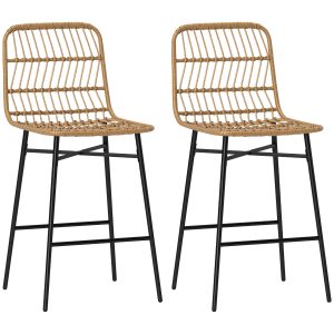 HOMCOM Rattan Counter Height Bar Stools Set of 2, 26" Counter Stools with Back, Modern Bar Chairs for Kitchen Island, Brown - Image 11