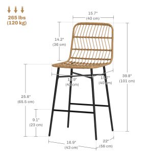 HOMCOM Rattan Counter Height Bar Stools Set of 2, 26" Counter Stools with Back, Modern Bar Chairs for Kitchen Island, Brown - Image 3