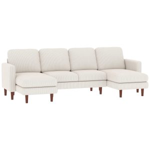 HOMCOM Sectional Sofa, Corduroy U Shaped Couch with Double Chaise and Spring Cushions, 2200lb Capacity, Beige - Image 21
