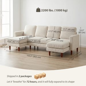 HOMCOM Sectional Sofa, Corduroy U Shaped Couch with Double Chaise and Spring Cushions, 2200lb Capacity, Beige - Image 13