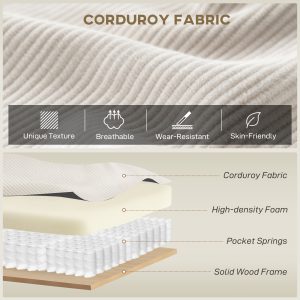 HOMCOM Sectional Sofa, Corduroy U Shaped Couch with Double Chaise and Spring Cushions, 2200lb Capacity, Beige - Image 4