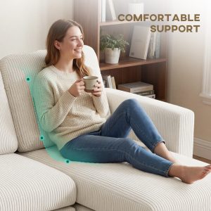 HOMCOM Sectional Sofa, Corduroy U Shaped Couch with Double Chaise and Spring Cushions, 2200lb Capacity, Beige - Image 5