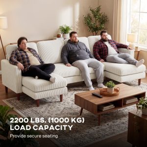 HOMCOM Sectional Sofa, Corduroy U Shaped Couch with Double Chaise and Spring Cushions, 2200lb Capacity, Beige - Image 6