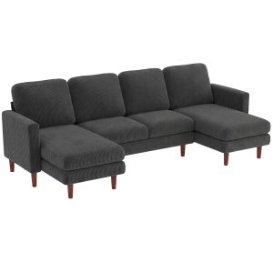 HOMCOM Sectional Sofa, Corduroy U Shaped Couch with Double Chaise and Spring Cushions, 2200lb Capacity, Dark Grey - Image 2