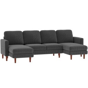 HOMCOM Sectional Sofa, Corduroy U Shaped Couch with Double Chaise and Spring Cushions, 2200lb Capacity, Dark Grey - Image 31