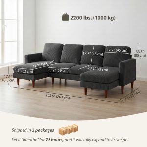 HOMCOM Sectional Sofa, Corduroy U Shaped Couch with Double Chaise and Spring Cushions, 2200lb Capacity, Dark Grey - Image 23