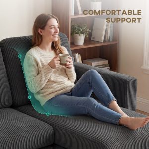 HOMCOM Sectional Sofa, Corduroy U Shaped Couch with Double Chaise and Spring Cushions, 2200lb Capacity, Dark Grey - Image 15