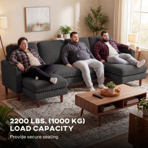 HOMCOM Sectional Sofa, Corduroy U Shaped Couch with Double Chaise and Spring Cushions, 2200lb Capacity, Dark Grey - Image 16