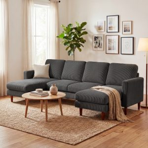HOMCOM Sectional Sofa, Corduroy U Shaped Couch with Double Chaise and Spring Cushions, 2200lb Capacity, Dark Grey - Image 20
