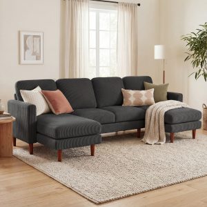 HOMCOM Sectional Sofa, Corduroy U Shaped Couch with Double Chaise and Spring Cushions, 2200lb Capacity, Dark Grey - Image 8
