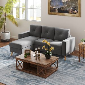 HOMCOM Sectional Sofa Couch, L Shaped Couch with Reversible Chaise, Wooden Legs for Living Room, Bedroom, Dark Grey - Image 1