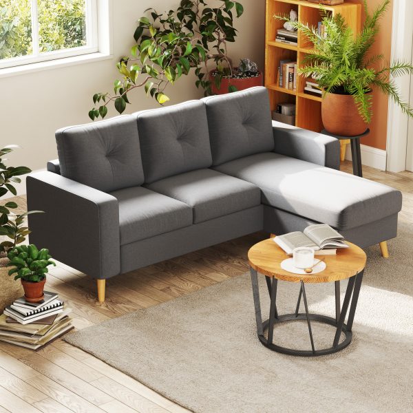 HOMCOM Sectional Sofa Couch, L Shaped Couch with Reversible Chaise, Wooden Legs for Living Room, Bedroom, Dark Grey - Image 1