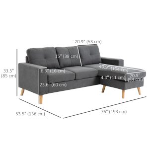 HOMCOM Sectional Sofa Couch, L Shaped Couch with Reversible Chaise, Wooden Legs for Living Room, Bedroom, Dark Grey - Image 6
