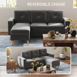 HOMCOM Sectional Sofa Couch, L Shaped Couch with Reversible Chaise, Wooden Legs for Living Room, Bedroom, Dark Grey - Image 7