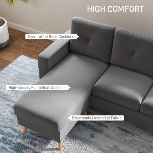 HOMCOM Sectional Sofa Couch, L Shaped Couch with Reversible Chaise, Wooden Legs for Living Room, Bedroom, Dark Grey - Image 8