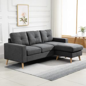 HOMCOM Sectional Sofa Couch, L Shaped Couch with Reversible Chaise, Wooden Legs for Living Room, Bedroom, Dark Grey - Image 10