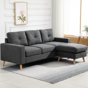 HOMCOM Sectional Sofa Couch, L Shaped Couch with Reversible Chaise, Wooden Legs for Living Room, Bedroom, Dark Grey - Image 16