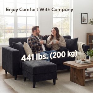 HOMCOM Sectional Sofa, L Shaped Corner Sofa with Changeable Chaise, High-density Foam Padding Seat, Linen Fabric, Wooden Legs, Black - Image 6