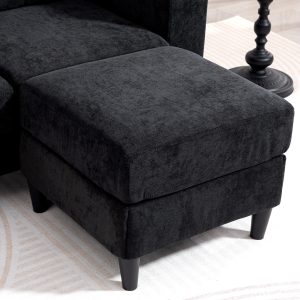 HOMCOM Sectional Sofa, L Shaped Corner Sofa with Changeable Chaise, High-density Foam Padding Seat, Linen Fabric, Wooden Legs, Black - Image 10