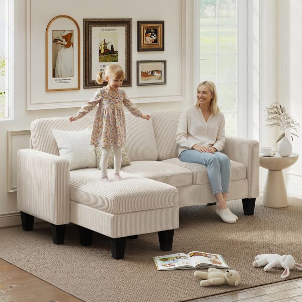 HOMCOM Sectional Sofa, L Shaped Couch, with Changeable Chaise or Ottoman, Cream White - Image 1