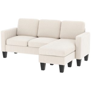 HOMCOM Sectional Sofa, L Shaped Couch, with Changeable Chaise or Ottoman, Cream White - Image 2