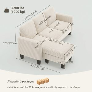 HOMCOM Sectional Sofa, L Shaped Couch, with Changeable Chaise or Ottoman, Cream White - Image 3