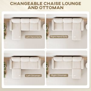 HOMCOM Sectional Sofa, L Shaped Couch, with Changeable Chaise or Ottoman, Cream White - Image 4
