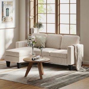 HOMCOM Sectional Sofa, L Shaped Couch, with Changeable Chaise or Ottoman, Cream White - Image 8