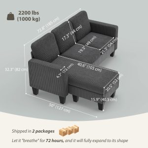 HOMCOM Sectional Sofa, L Shaped Couch, with Changeable Chaise or Ottoman, Dark Grey - Image 33