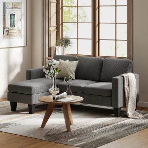 HOMCOM Sectional Sofa, L Shaped Couch, with Changeable Chaise or Ottoman, Dark Grey - Image 38
