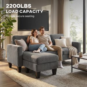 HOMCOM Sectional Sofa, L Shaped Couch, with Changeable Chaise or Ottoman, Dark Grey - Image 17