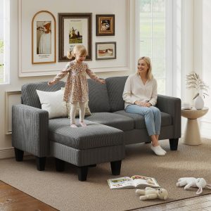 HOMCOM Sectional Sofa, L Shaped Couch, with Changeable Chaise or Ottoman, Dark Grey - Image 8