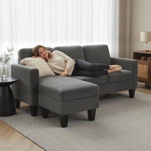 HOMCOM Sectional Sofa, L Shaped Couch, with Changeable Chaise or Ottoman, Dark Grey - Image 20
