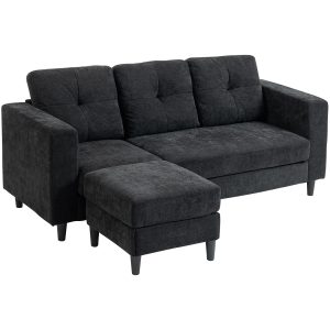 HOMCOM Sectional Sofa, L Shaped Couch with Changeable Chaise, Wooden Legs, Black - Image 20