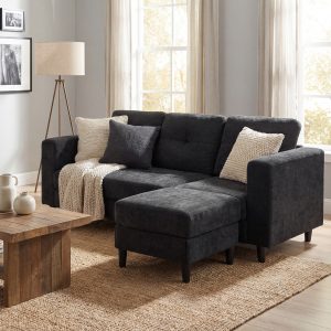 HOMCOM Sectional Sofa, L Shaped Couch with Changeable Chaise, Wooden Legs, Black - Image 17