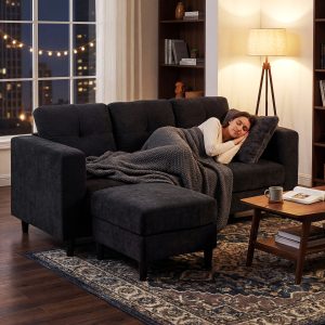 HOMCOM Sectional Sofa, L Shaped Couch with Changeable Chaise, Wooden Legs, Black - Image 18