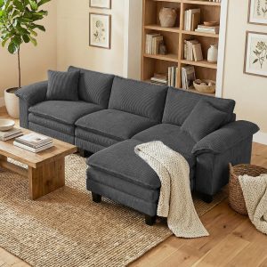 HOMCOM Sectional Sofa, L Shaped Couch with Deep Seat, Movable Ottoman and Pillow-top Armrests, Dark Grey - Image 32