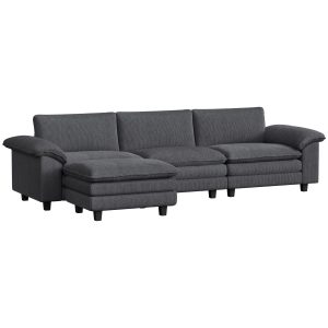 HOMCOM Sectional Sofa, L Shaped Couch with Deep Seat, Movable Ottoman and Pillow-top Armrests, Dark Grey - Image 18